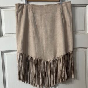 En Creme Beige Fringed Pencil Skirt